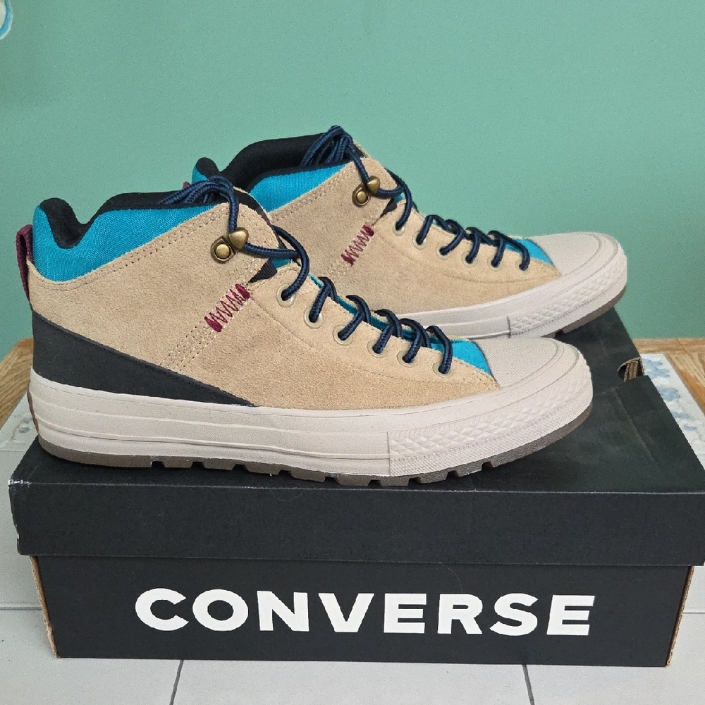 Converse Men's CTAS Street Boot Hi Size 10 Khaki/Black/Teal Suede Sneakers NIB